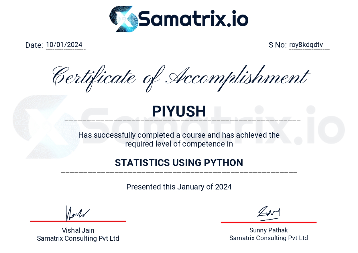 Statistics using Python Certificate